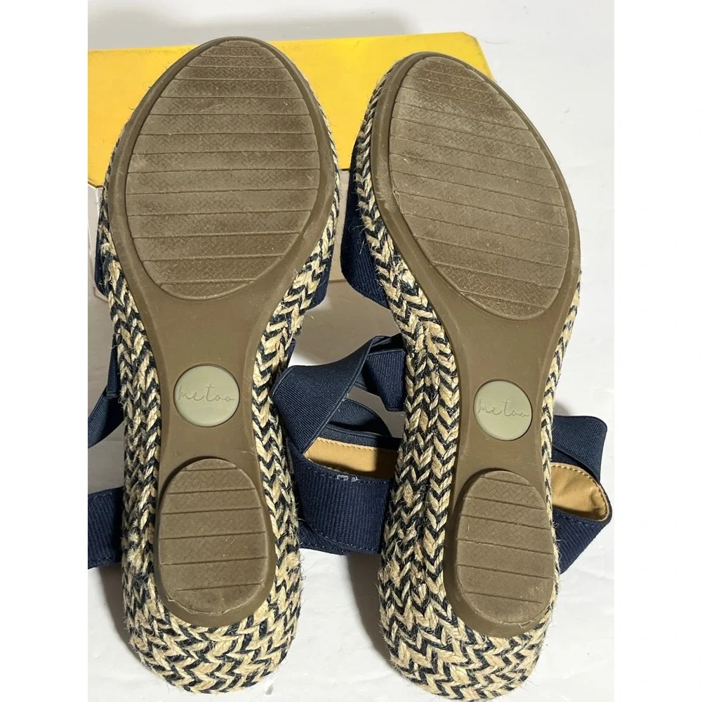 Me Too Dixie-BC Navy Blue Espadrille Wedge Sandals Bohemian 6M Elastic Straps